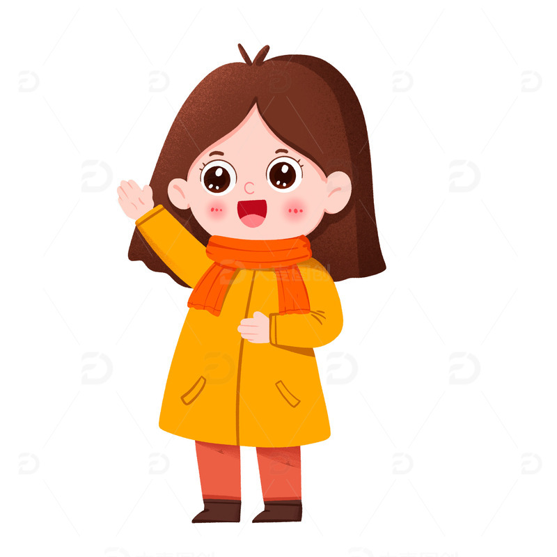 源文件下载【趣麦麦图】女孩冬季穿着厚衣服打招呼免抠元素