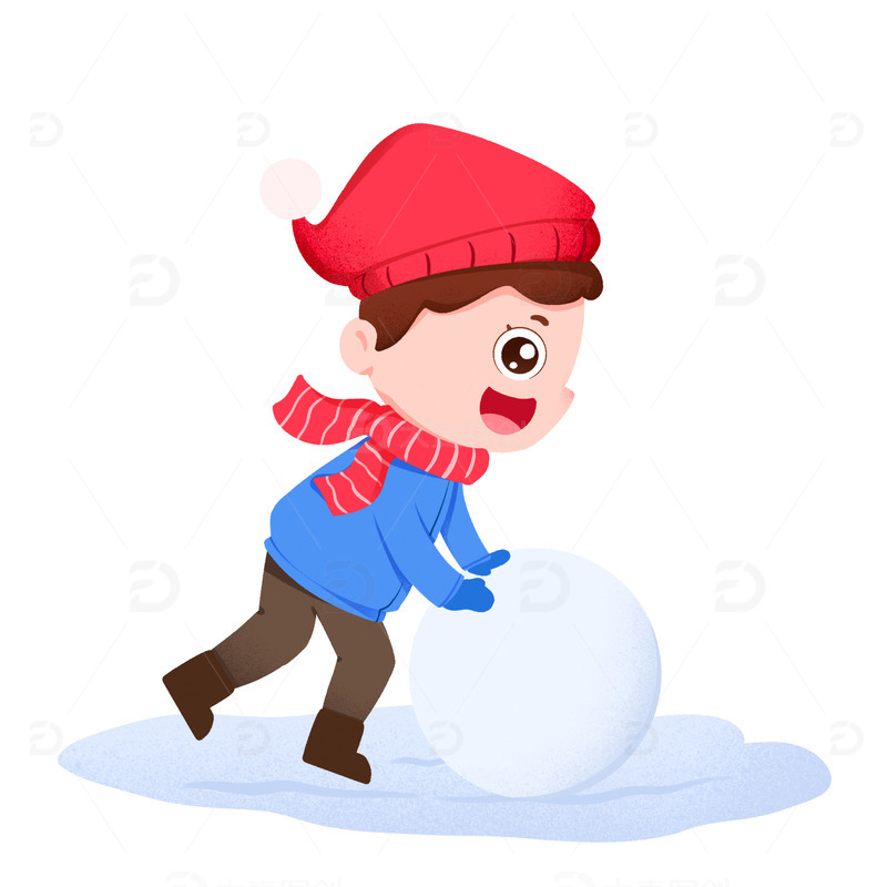 源文件下载【趣麦麦图】男孩穿着厚衣服在户外推雪球免抠元素.