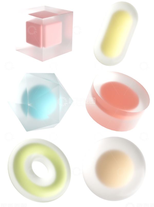 源文件下载【趣麦麦图】清新糖果色磨砂玻璃几何图形装饰元素