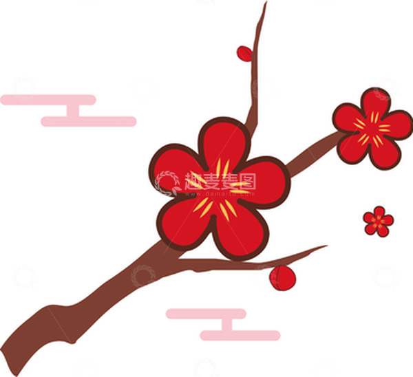 源文件下载【趣麦麦图】红色矢量春节梅花免抠元素