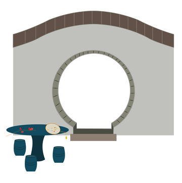 古代唯美庭院石门石桌石凳装饰手绘图