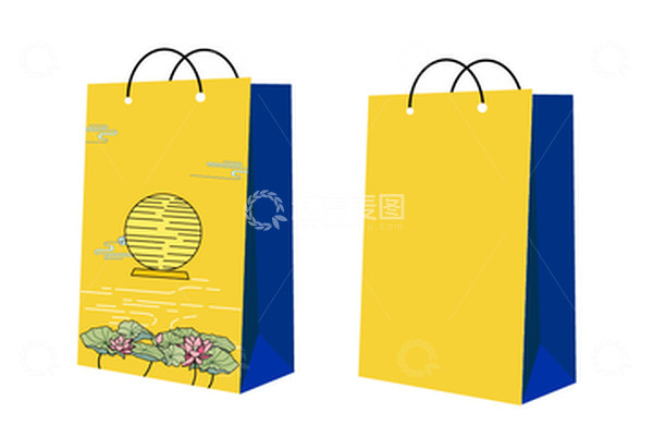 源文件下载【趣麦麦图】-黄色 国潮风 手拎袋 荷花