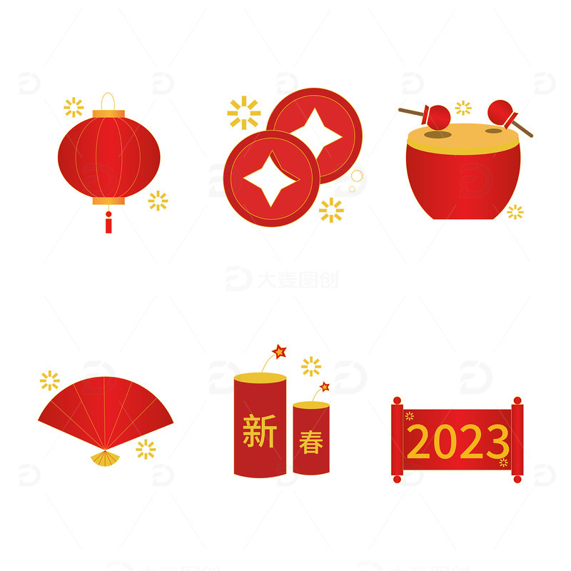 源文件下载【趣麦麦图】红色2023兔年喜庆新春UI图标