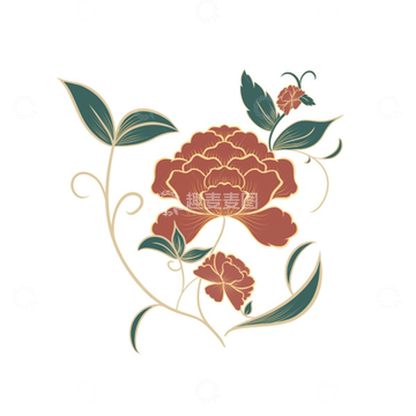 源文件下载【趣麦麦图】红色花朵国潮牡丹花春节气氛装饰手绘元素