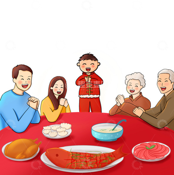 源文件下载【趣麦麦图】喜庆手绘团圆年夜饭