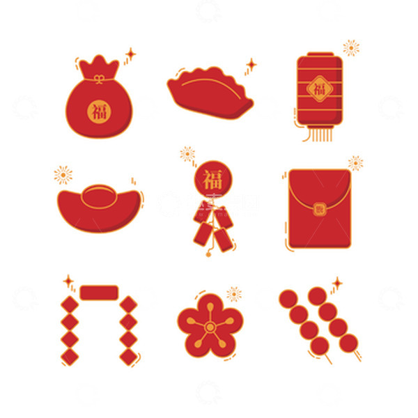 源文件下载【趣麦麦图】红金春节元素装饰