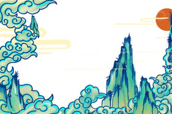 源文件下载【趣麦麦图】千里江山中国风国潮年会背景手绘图