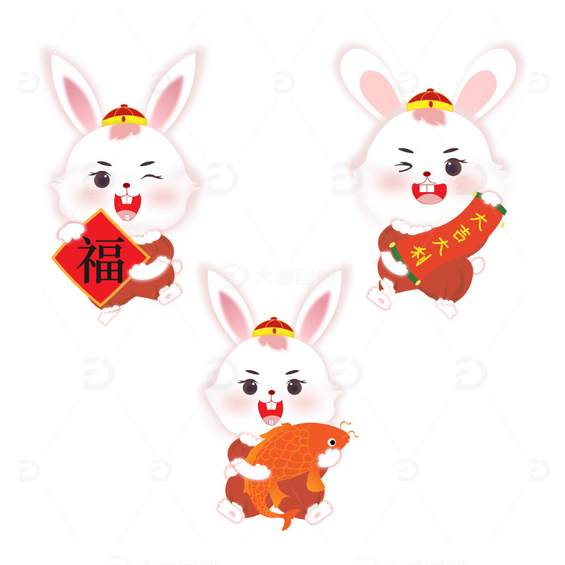 红色喜庆兔年卡通可爱兔子春节元素
