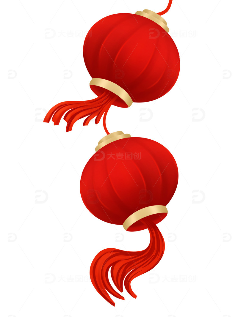 源文件下载【趣麦麦图】手绘新年春节喜气红色灯笼海报装饰元素