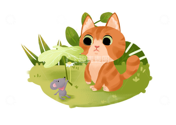 源文件下载【趣麦麦图】小场景手绘插画猫和老鼠