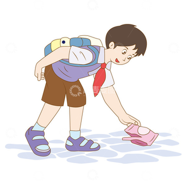 源文件下载【趣麦麦图】-简约爱环境卫生的小男孩手绘插画