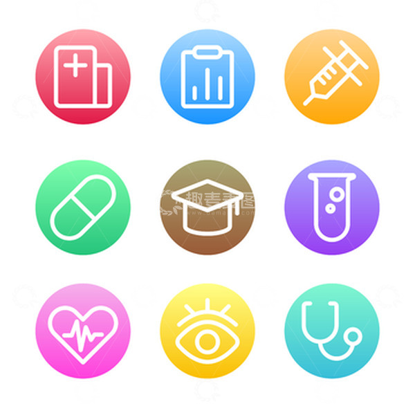 源文件下载【趣麦麦图】彩色渐变扁平化UI图标医疗软件元素