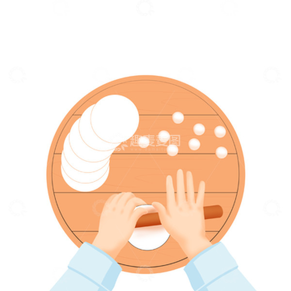 源文件下载【趣麦麦图】暖色温馨擀饺子皮春节元素手绘图