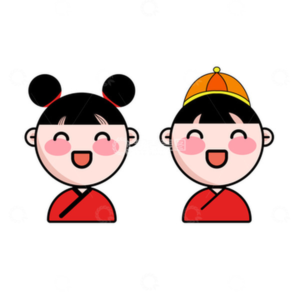 源文件下载【趣麦麦图】-红色新年拜年男孩女孩头像春节喜庆