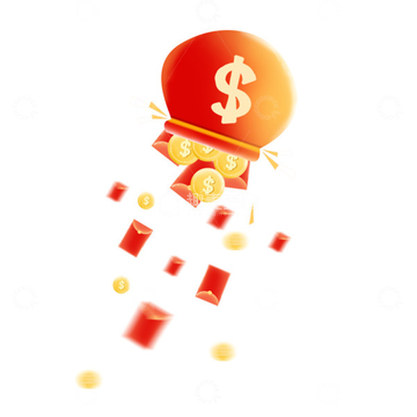 源文件下载【趣麦麦图】红色中国风福袋挂饰红包金币装饰图案