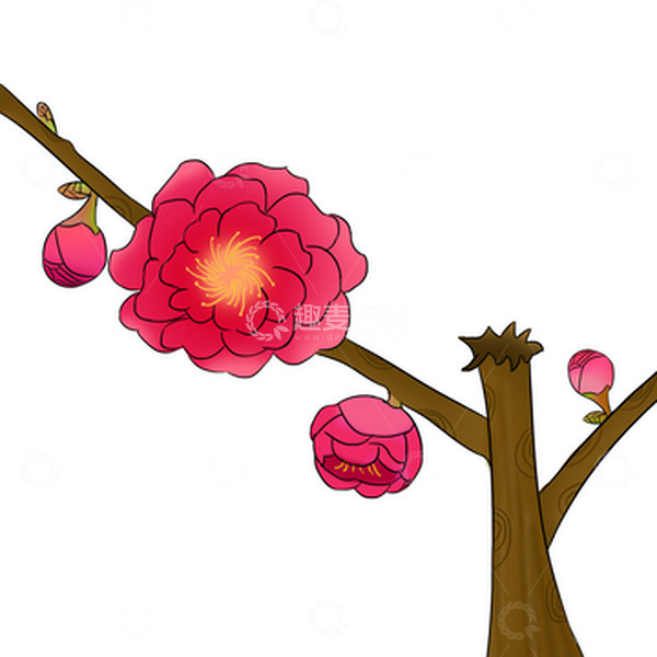 源文件下载【趣麦麦图】粉色复古梅花盛开春节元素手绘图