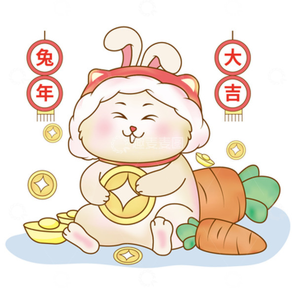 源文件下载【趣麦麦图】简约兔年大吉手绘插画