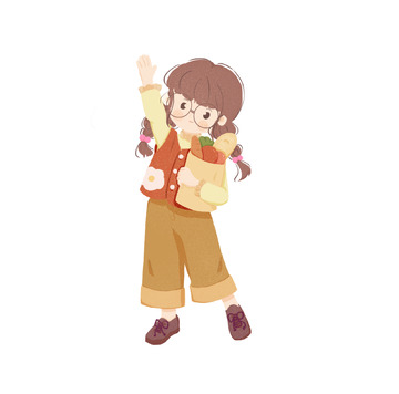 黄色活泼购物女孩手绘图