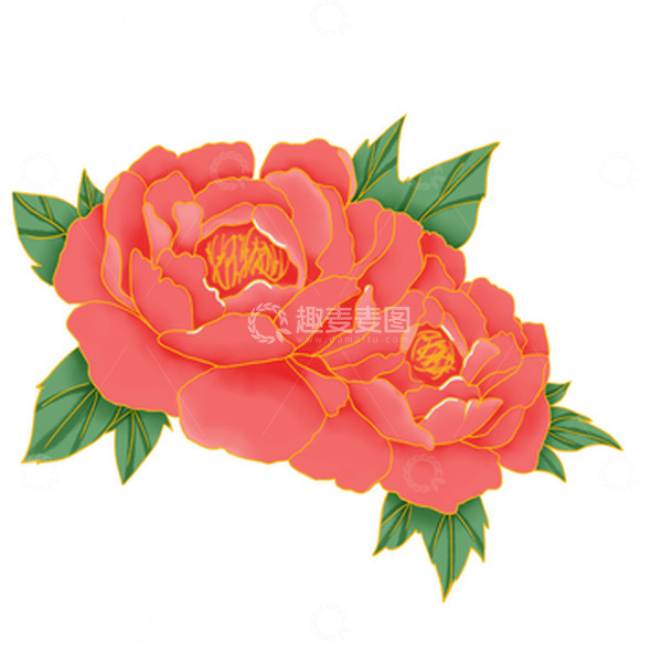 源文件下载【趣麦麦图】-红色新国风国潮金边国花牡丹手绘图