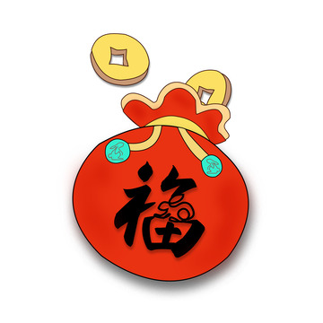 红色创意简笔画兔子福袋免抠元素