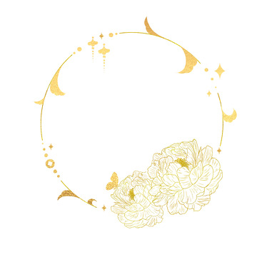 金色手绘牡丹新年边框国潮边框