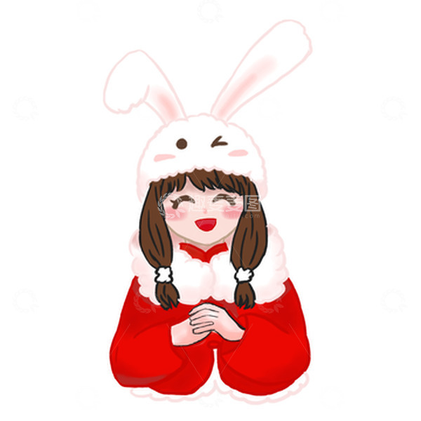 源文件下载【趣麦麦图】红色春节小女孩拜年图