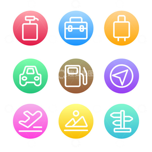 源文件下载【趣麦麦图】彩色渐变扁平化UI图标旅游软件元素