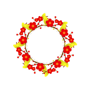 金红梅花花环边框头像框花开富贵春节国潮