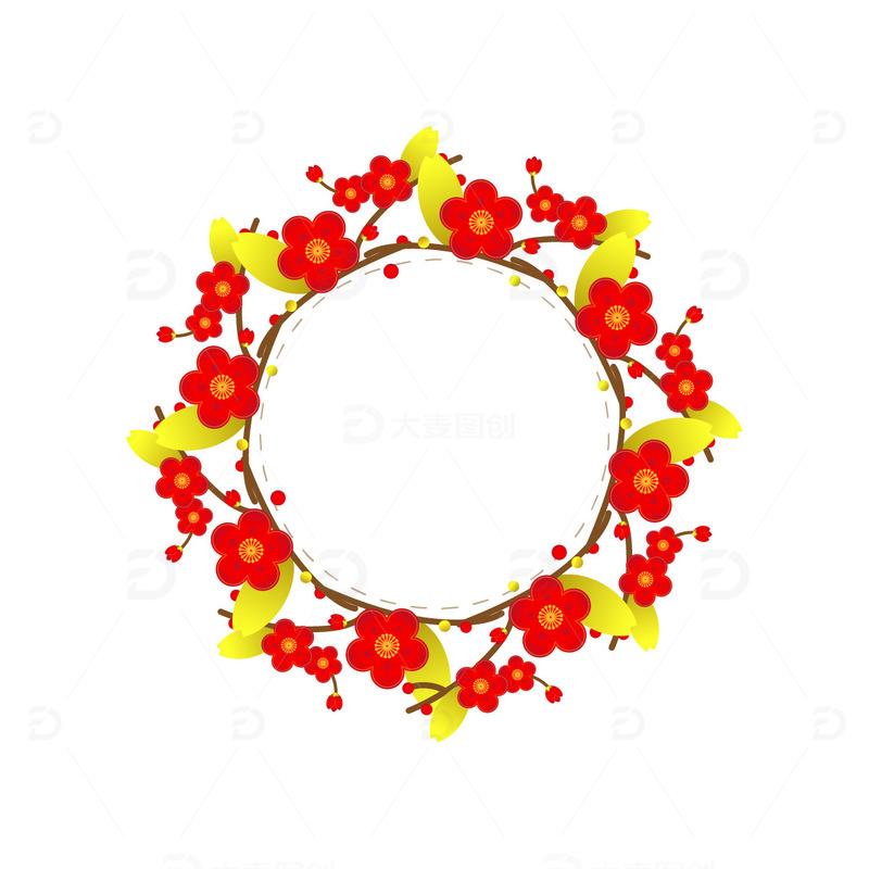 源文件下载【趣麦麦图】-金红梅花花环边框头像框花开富贵春节国潮