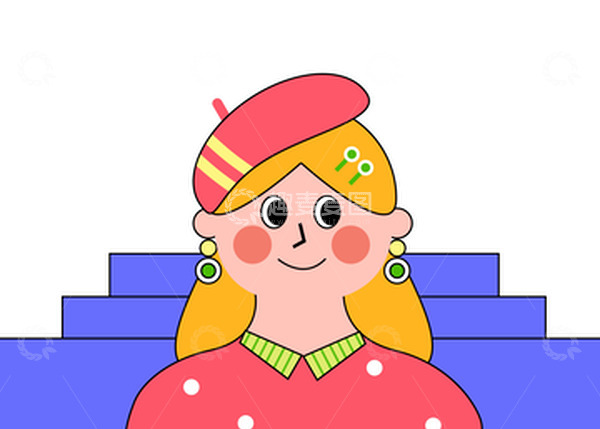 源文件下载【趣麦麦图】-孟菲斯扁平描边卡通女孩