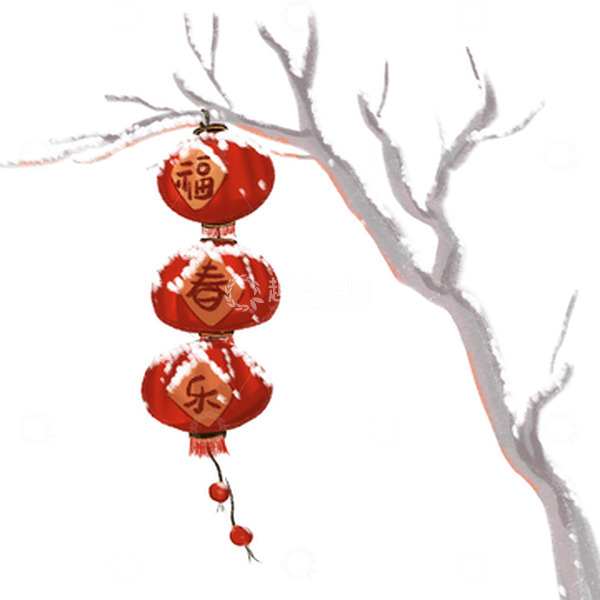 源文件下载【趣麦麦图】红色白色中国风新春灯笼大雪手绘图