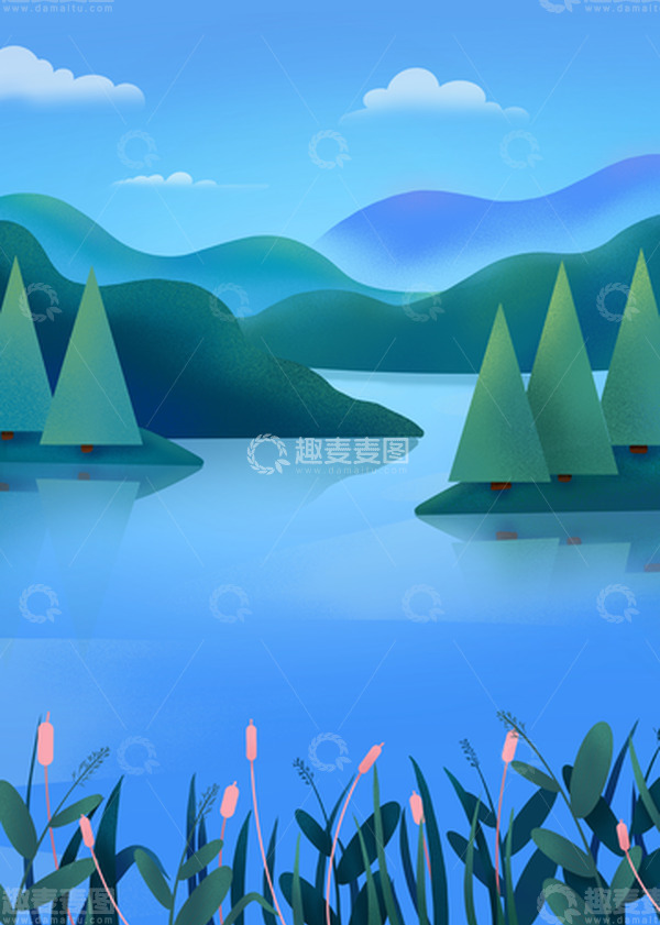 源文件下载【趣麦麦图】-绿色小清新山水风景