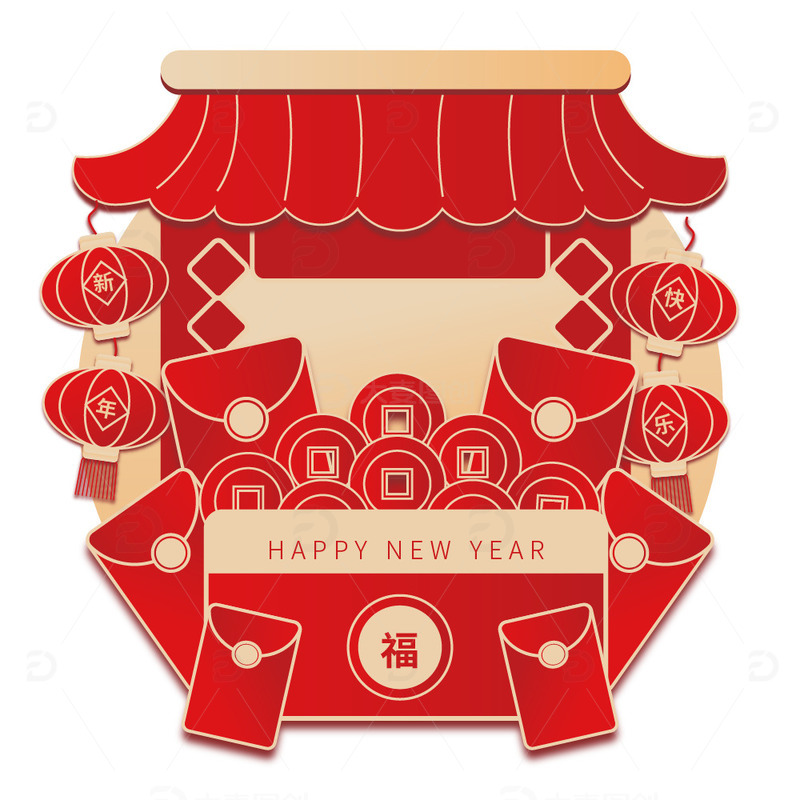 红包元宝灯笼新年元素