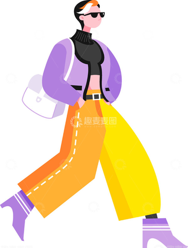 源文件下载【趣麦麦图】-紫色扁平风时尚女性人物矢量图