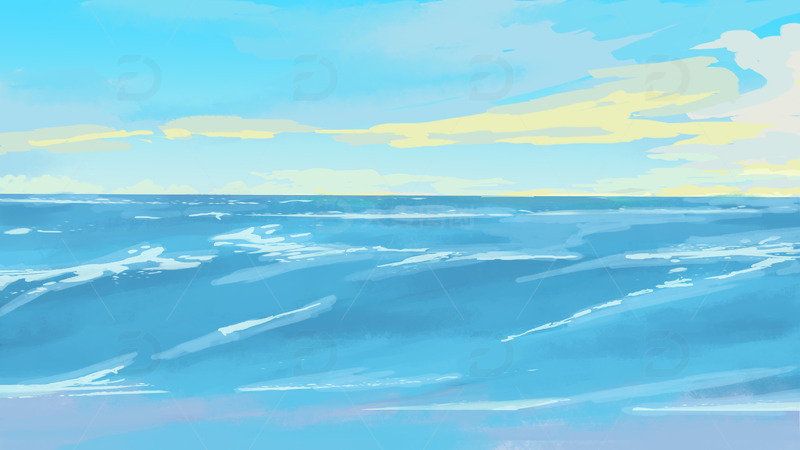手绘大海海景
