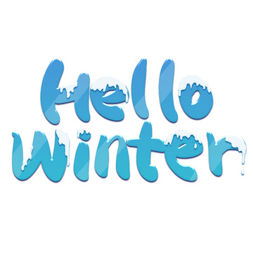 蓝色卡通你好冬天英文艺术字
