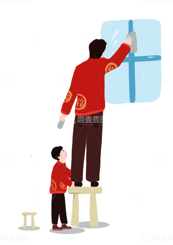 源文件下载【趣麦麦图】春节新年福字擦玻璃状态情景元素