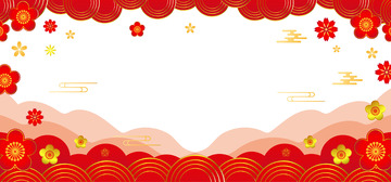 中国风底部装饰新年红梅金红祥云