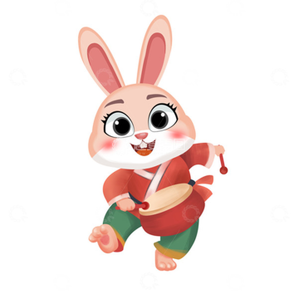 源文件下载【趣麦麦图】兔年兔子敲鼓手绘图