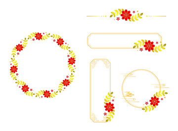 新年喜庆红梅花环金红边框装饰中国风国潮