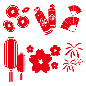 红色春节年会剪影剪纸元素