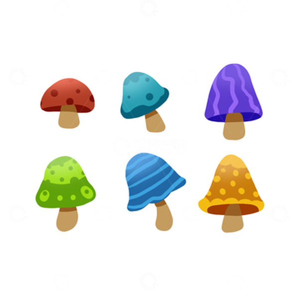 源文件下载【趣麦麦图】多彩简约卡通缤纷野生小蘑菇毒蘑菇手绘图