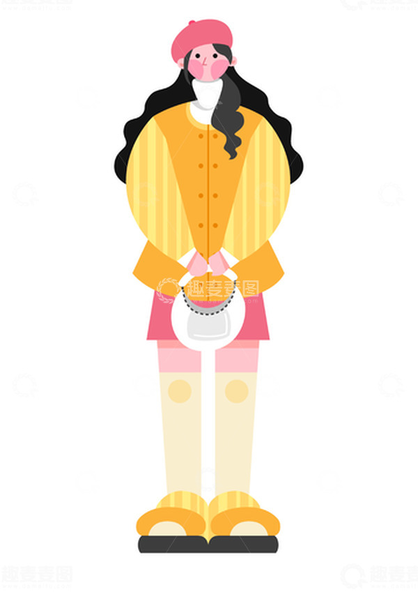 源文件下载【趣麦麦图】黄色扁平风秋冬女性人物矢量图