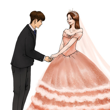 粉色浪漫求婚婚礼手绘图