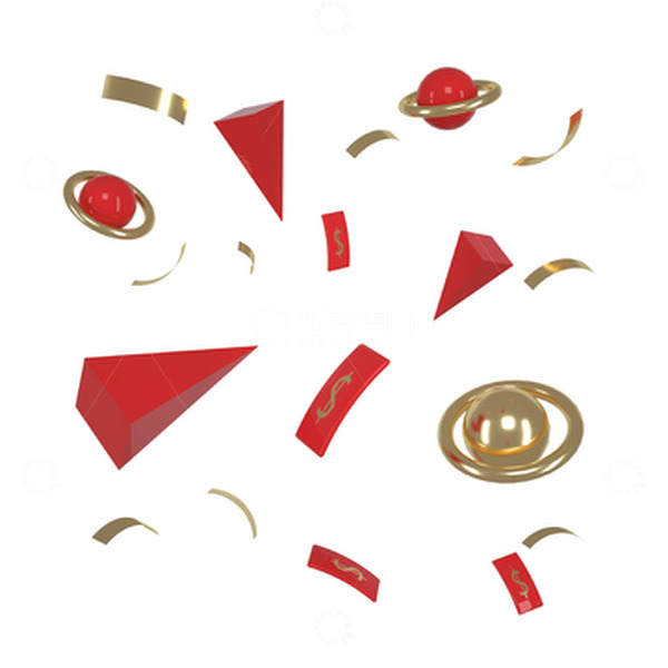 源文件下载【趣麦麦图】红色简约3D立体漂浮元素红包丝带