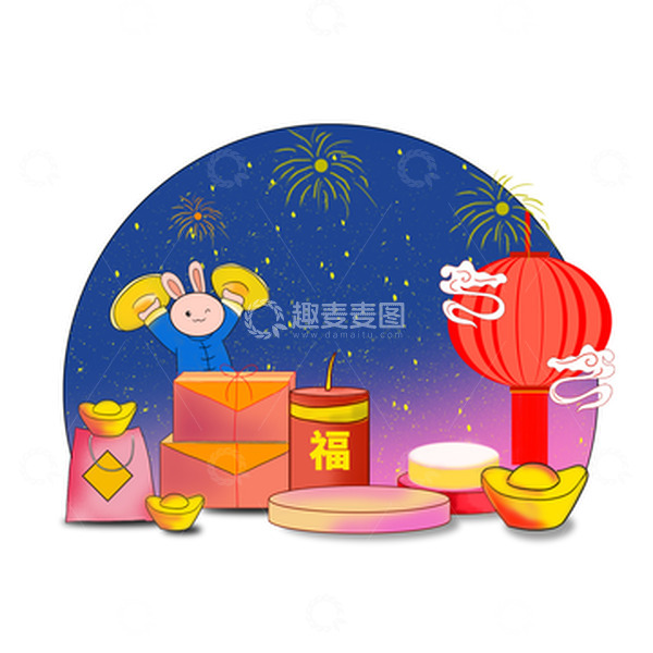 源文件下载【趣麦麦图】兔子新年促销海报插画素材