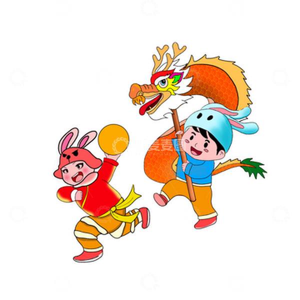 源文件下载【趣麦麦图】手绘插画童趣舞龙图