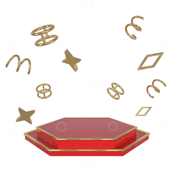 源文件下载【趣麦麦图】红色简约立体丝带3D电商展台漂浮元素