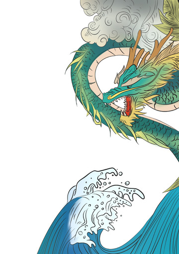 海浪咆哮腾云中国龙