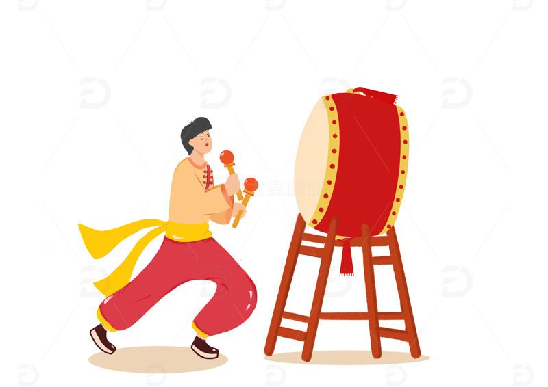 春节新年敲锣鼓元素